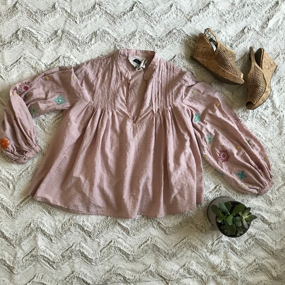 Let It Be Boho Top with Bubble Puff Sleeves sx L - Picture 1 of 5